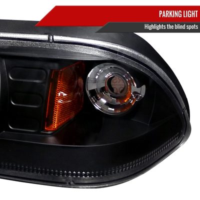 1987-93 Ford Mustang Factory Style Crystal Headlights Matte Black/Clear Lens