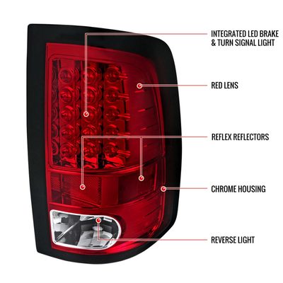 2009-2018 Dodge RAM 1500 2500 3500 LED Tail Lights Chrome/Red