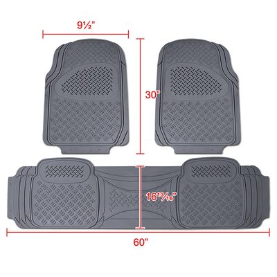 Universal fit Rubber Car Floor Mats Liner All Weather 3Pcs Gray