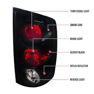 2002-2006 Dodge RAM Tail Lights Glossy Black Housing/Smoke Lens