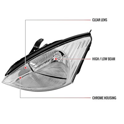 2000-2004 Ford Focus Factory Style Crystal Headlights Chrome/Clear Lens