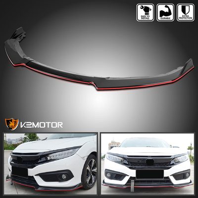 2016-2018 Honda Civic Sedan Black/Red Trim Front Bumper Lip Splitter Kit