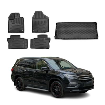 2016-2022 Honda Pilot Floor Mats & Cargo Liner Full Set All Weather Black