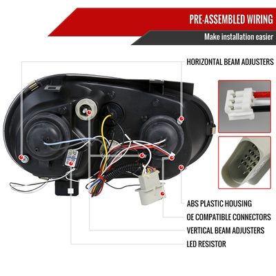 1999-2006 VW Golf Mk4 GTI/R32 Cabrio Dual Halo Projector Headlights Matt Black