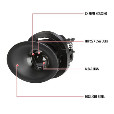 2015-2018 Dodge Challenger H11 12V/55W Projector Fog Lights Kit Chrome/Clear