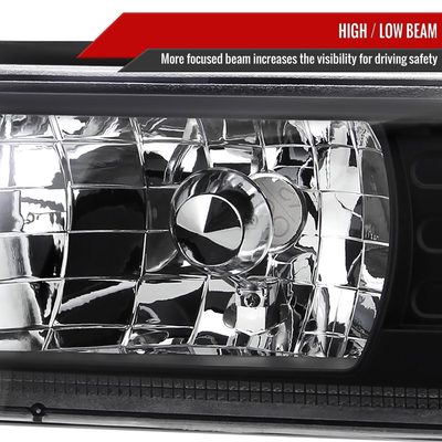 1987-93 Ford Mustang Factory Style Crystal Headlights Matte Black/Clear Lens