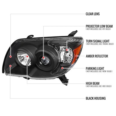 2006-2009 Toyota 4Runner SR5 Limited Projector Headlights Matt Black/Clear