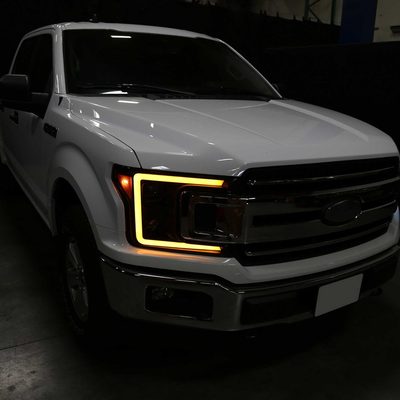 For Ford F-150 2018-2020 LED C-Bar Projector Headlights Turn Signal Lights Matte Black Housing Clear Lens