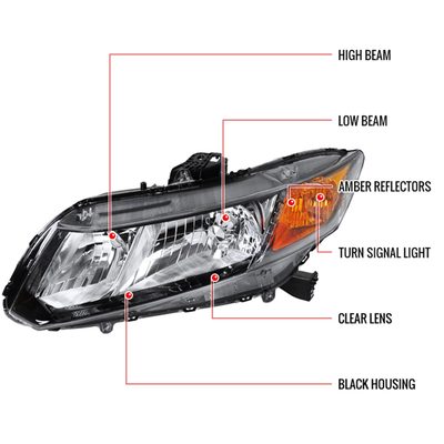 2012-2013 Honda Civic Coupe Sedan Clear Crystal OE Style Headlight Driver Side