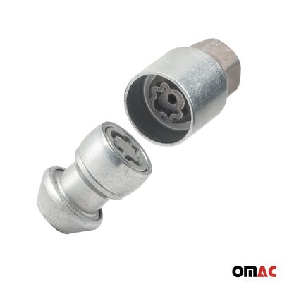 Wheel Lock Kit for Land Rover LR2 M14X1,5 Nut Galvanized Silver 4Locks & 1Key