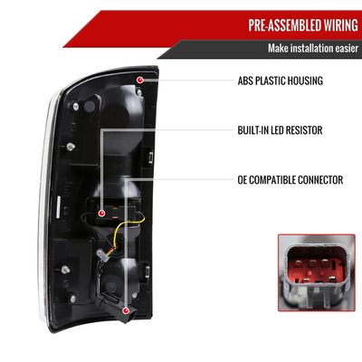 2002-2006 Dodge RAM 1500/2500/3500 Red LED Bar Tail Lights Matte Black/Clear