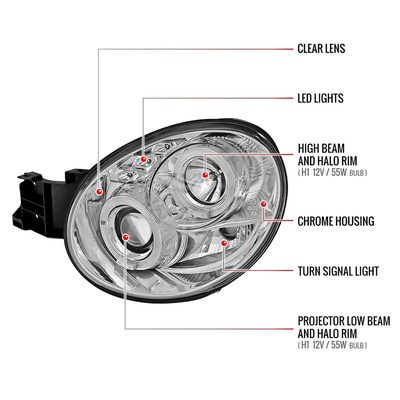 2002-2003 Subaru Impreza Dual Halo Bug Eye Projector Headlights Chrome/Clear