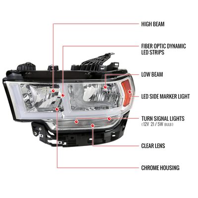2019-2024 Dodge RAM 2500/3500/4500/5500 LED Bar Factory Headlights Chrome