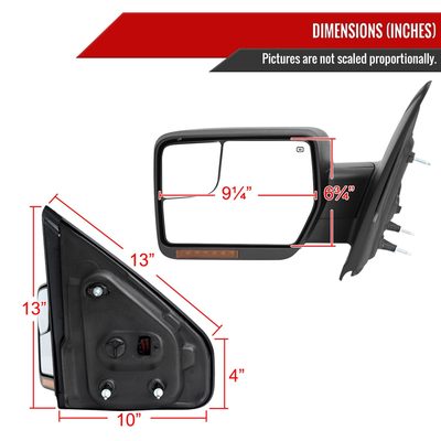 2007-2014 Ford F150 Black Heated Side Mirrors LED Turn Signal & Puddle Light