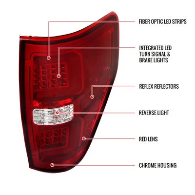 2009-2014 Ford F-150 Red C-Bar LED Tail Lights Chrome Housing/Red Lens