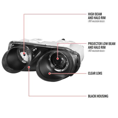 1998-2001 Acura Integra 3/4DR Dual Halo Projector Headlights Matt Black/Clear