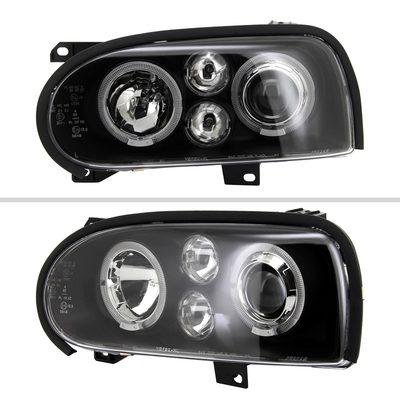 1993-1998 VW Golf Mk3/Cabrio Dual Halo Projector Headlights Matt Black/Clear