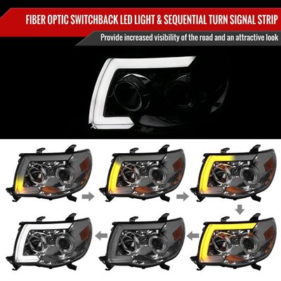 2005-2011 Toyota Tacoma LED Bar Projector Headlights Turn Signal Lights Smoke
