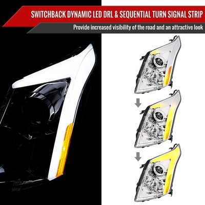 2010-2016 Cadillac SRX Projector Headlights Turn Signal LED Bar Chrome