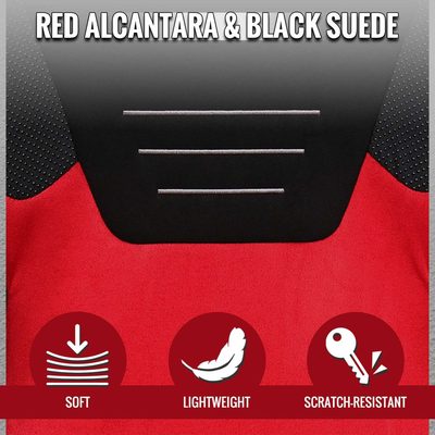 Universal Racing Seat Bright Red Suede Front Black Suede Black Double Red Stitch