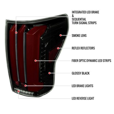 2007-2013 Toyota Tundra Sequential Red LED Bar Tail Lights Glossy Black/Smoke