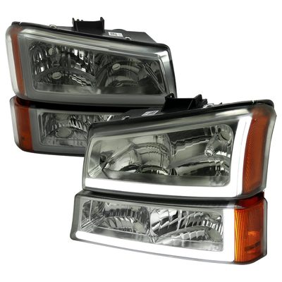2003-2007 Chevy Silverado /02-2006 Avalanche LED Bar Headlights Chrome Smoke