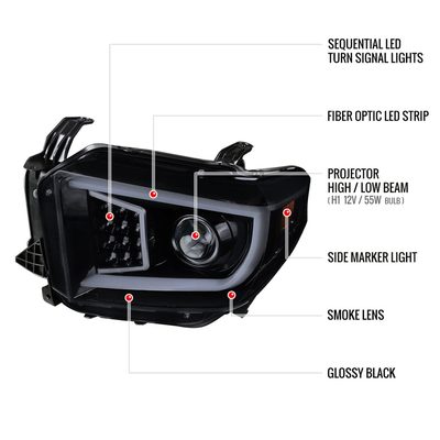 2014-2021 Toyota Tundra LED CBar Projector Headlights Turn Signal Lights Smoke