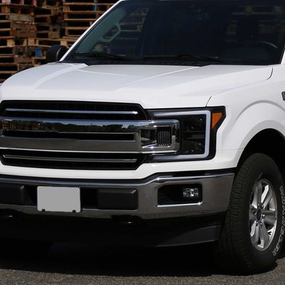 For Ford F-150 2018-2020 LED C-Bar Projector Headlights Turn Signal Lights Matte Black Housing Clear Lens