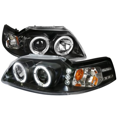 1999-2004 Ford Mustang Dual Halo Projector Headlights Matte Black/Clear Lens