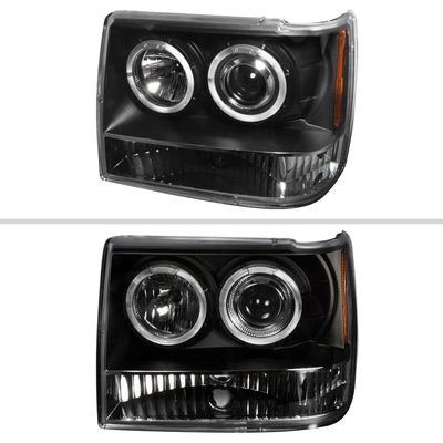 1993-1996 Jeep Grand Cherokee Dual Halo Projector Headlights Matt Black/Clear