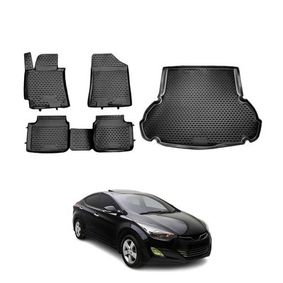 2011-2013 Hyundai Elantra Floor Mats & Cargo Liner Full Set All Weather Black