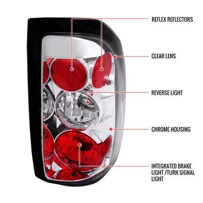 1997-2004 Dodge Dakota Tail Lights Chrome Housing/Clear Lens