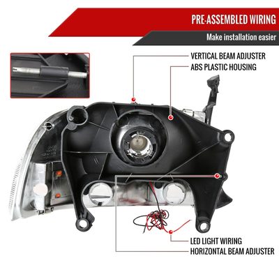 1997-2004 Dodge Dakota/ Durango LED Light Factory Crystal Headlights Chrome