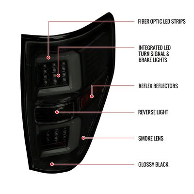 2009-2014 Ford F-150 White C-Bar LED Tail Lights Glossy Black/Smoke Lens