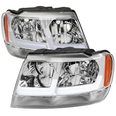 1999-2004 Jeep Grand Cherokee Factory Dual LED Bar Headlights Chrome/Clear