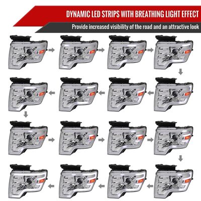 2009-2014 Ford F-150 Sequential LED Turn Signal Projector Headlights Chrome
