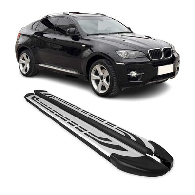2008-2014 BMW X6 E71 Running Boards Side Steps Silver & Black