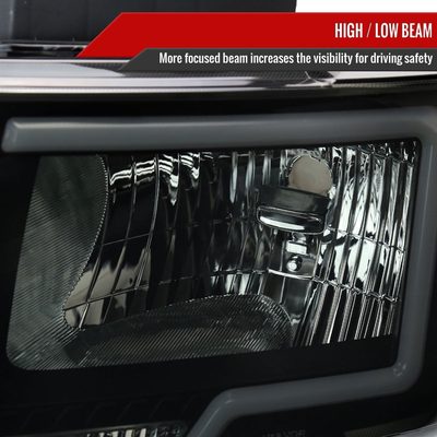 2009-2014 Ford F-150 LED Bar Factory Headlights Amber Reflectors Black/Smoke
