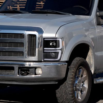 2008-2010 Ford F-250/350/450/550 LED Signal Bar Projector Headlights Black