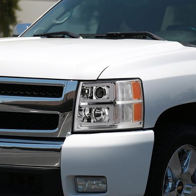 2007-2013 Chevy Silverado 1500 2500HD 3500HD Dual LED C-Bar Headlights Chrome