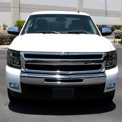 2007-2013 Chevy Silverado 1500 2500HD 3500HD LED C-Bar Headlights Black Smoke
