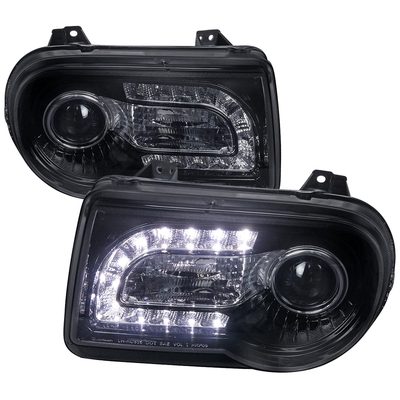2005-2010 Chrysler 300 Projector Headlights LED Light Strip Glossy Black/Smoke
