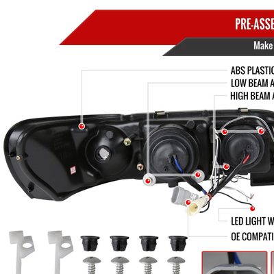 1993-1997 Toyota Corolla Dual Halo Projector Headlights Matte Black/Clear Lens
