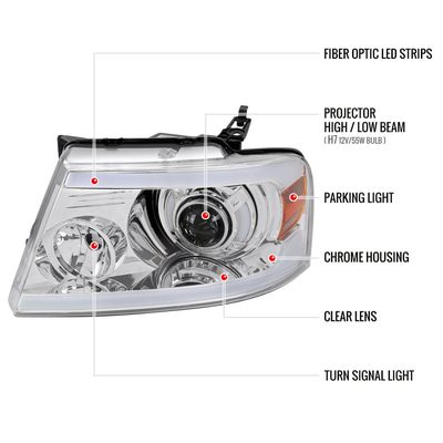 2004-2008 Ford F-150/06-2008 Lincoln Mark LT Projector Headlights LED Bar Amber