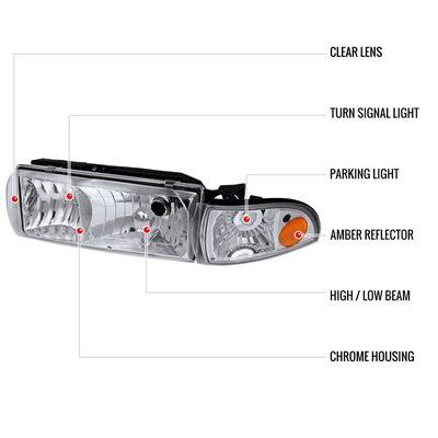 1991-1996 Chevy Caprice / Impala Factory Headlights Corner Signal Chrome