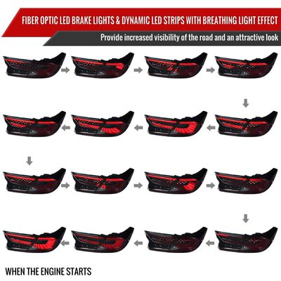 2018-2022 Honda Accord Sedan SQ2 Red LED Signal Tail Lights Matt Black/Smoke