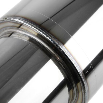 Universal 2.5" Inlet/4" Outlet S. Steel Muffler w/ Fireball Style Burnt Tip