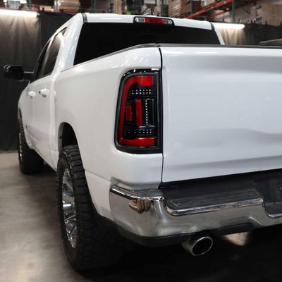 For Dodge RAM 2019-2024 White LED Bar Tail Lights Glossy Black Housing Clean Lens