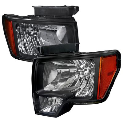 2009-2014 Ford F-150 Factory Crystal Headlights Amber Reflector Matt Black