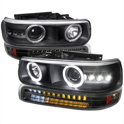 1999-2002 Chevy Silverado/ Tahoe/Suburban Dual Halo Headlights LED Black